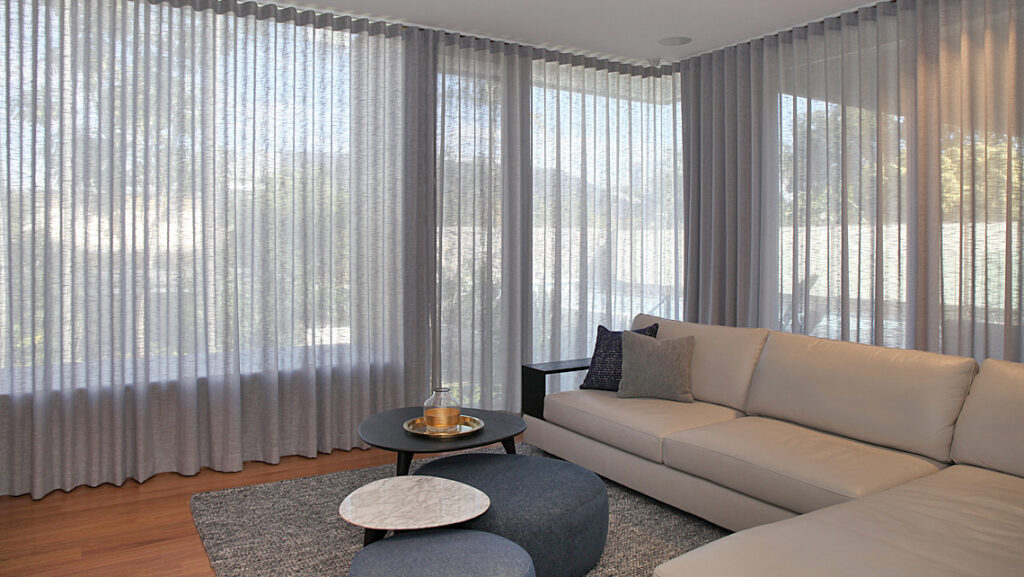 Sheer curtains in lounge - grey colour