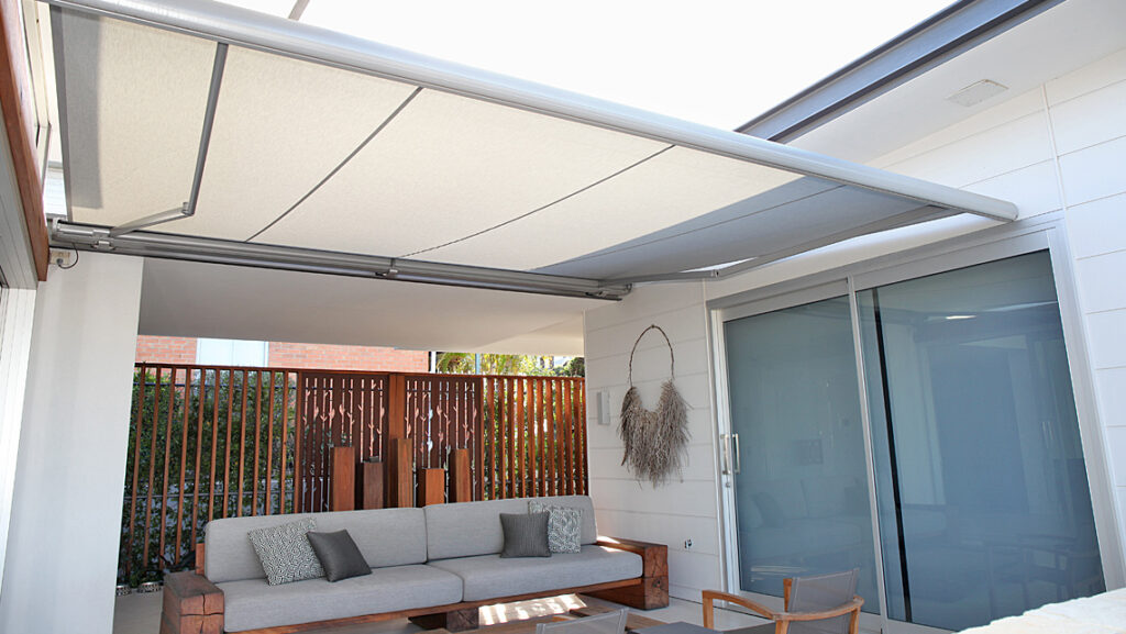 External awning by Markilux and Cuchi Window Furnishins